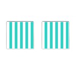 Vertical Stripes - White and Turquoise Cufflinks (Square)