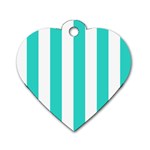 Vertical Stripes - White and Turquoise Dog Tag Heart (Two Sides)