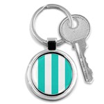 Vertical Stripes - White and Turquoise Key Chain (Round)