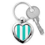 Vertical Stripes - White and Turquoise Key Chain (Heart)