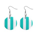 Vertical Stripes - White and Turquoise 1  Button Earrings