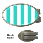 Vertical Stripes - White and Turquoise Money Clip (Oval)