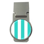 Vertical Stripes - White and Turquoise Money Clip (Round)