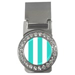 Vertical Stripes - White and Turquoise Money Clip (CZ)