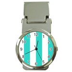 Vertical Stripes - White and Turquoise Money Clip Watch