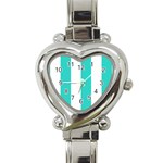 Vertical Stripes - White and Turquoise Heart Italian Charm Watch