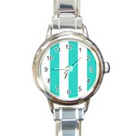 Vertical Stripes - White and Turquoise Round Italian Charm Watch