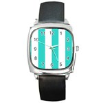 Vertical Stripes - White and Turquoise Square Metal Watch