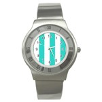 Vertical Stripes - White and Turquoise Stainless Steel Watch