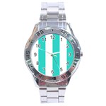 Vertical Stripes - White and Turquoise Stainless Steel Analogue Watch