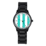 Vertical Stripes - White and Turquoise Stainless Steel Round Watch