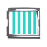Vertical Stripes - White and Turquoise Mega Link Italian Charm (18mm)