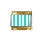 Vertical Stripes - White and Turquoise Gold Trim Italian Charm (9mm)