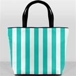 Vertical Stripes - White and Turquoise Bucket Bag