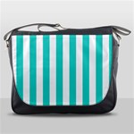 Vertical Stripes - White and Turquoise Messenger Bag