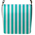 Vertical Stripes - White and Turquoise Flap Closure Messenger Bag (S)