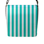 Vertical Stripes - White and Turquoise Flap Closure Messenger Bag (L)