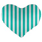 Vertical Stripes - White and Turquoise Large 19  Premium Heart Shape Cushion