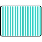 Vertical Stripes - White and Turquoise Fleece Blanket (Large) (One Side)
