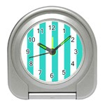 Vertical Stripes - White and Turquoise Desk Alarm Clock