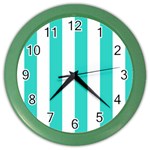 Vertical Stripes - White and Turquoise Color Wall Clock
