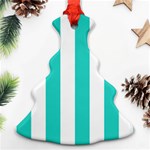 Vertical Stripes - White and Turquoise Christmas Tree Ornament (Two Sides)
