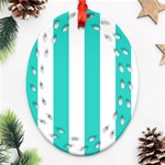 Vertical Stripes - White and Turquoise Oval Filigree Ornament (Two Sides)