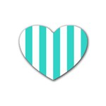 Vertical Stripes - White and Turquoise Rubber Coaster (Heart)
