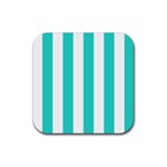 Vertical Stripes - White and Turquoise Rubber Coaster (Square)