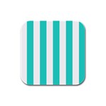 Vertical Stripes - White and Turquoise Rubber Square Coaster (4 pack)
