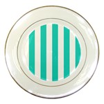 Vertical Stripes - White and Turquoise Porcelain Plate