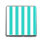 Vertical Stripes - White and Turquoise Memory Card Reader (Square)