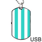 Vertical Stripes - White and Turquoise Dog Tag USB Flash (Two Sides)