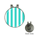 Vertical Stripes - White and Turquoise Golf Ball Marker Hat Clip