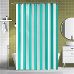 Vertical Stripes - White and Turquoise Shower Curtain 48  x 72  (Small)