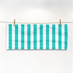 Vertical Stripes - White and Turquoise Hand Towel