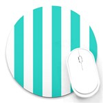 Vertical Stripes - White and Turquoise Round Mousepad