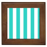 Vertical Stripes - White and Turquoise Framed Tile