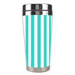 Vertical Stripes - White and Turquoise Stainless Steel Travel Tumbler