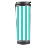 Vertical Stripes - White and Turquoise Travel Tumbler