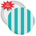 Vertical Stripes - White and Turquoise 3  Button (10 pack)