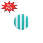 Vertical Stripes - White and Turquoise 1  Mini Magnet (100 pack)