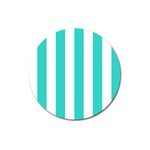 Vertical Stripes - White and Turquoise Magnet 3  (Round)