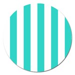Vertical Stripes - White and Turquoise Magnet 5  (Round)