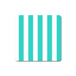 Vertical Stripes - White and Turquoise Magnet (Square)