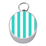 Vertical Stripes - White and Turquoise Silver Compass (Mini)