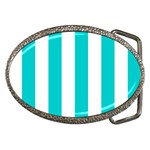 Vertical Stripes - White and Cyan Belt Buckle