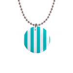 Vertical Stripes - White and Cyan 1  Button Necklace