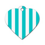 Vertical Stripes - White and Cyan Dog Tag Heart (Two Sides)