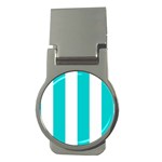 Vertical Stripes - White and Cyan Money Clip (Round)